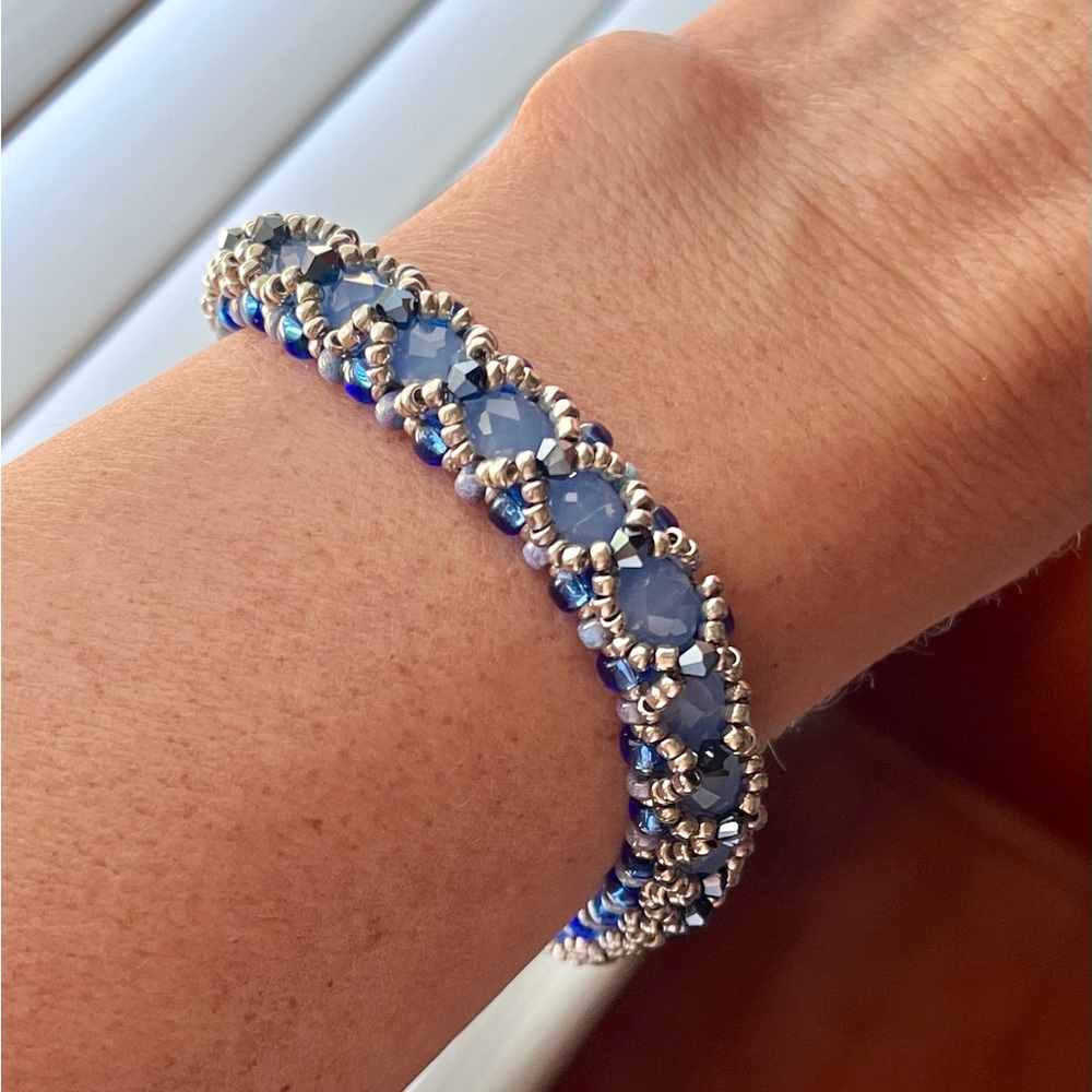 Handmade Looking Glass Bracelet in Shades of Blue